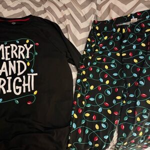 Merry and Bright adult Pajamas - Black with Colorful Lights